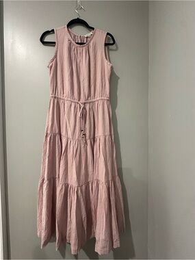 Sleeveless Blush Tiered Maxi Dress with Drawstring Waist